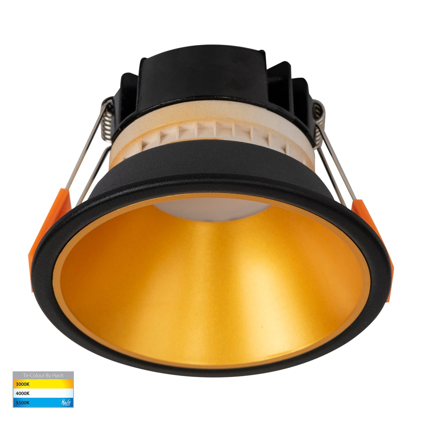 Black with Gold Insert Fixed Downlight 90mm Cutout 