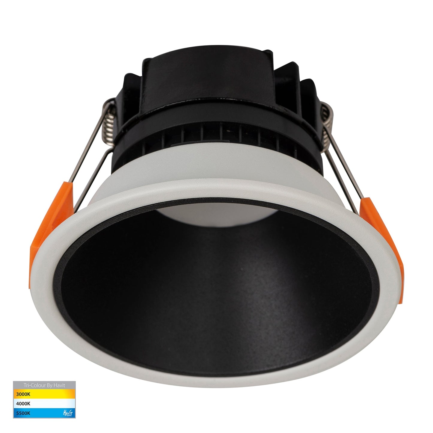 White with Black Insert Fixed Downlight 90mm Cutout 