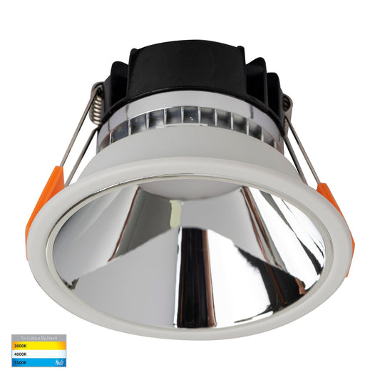White with Chrome Insert Fixed Downlight 90mm Cutout 