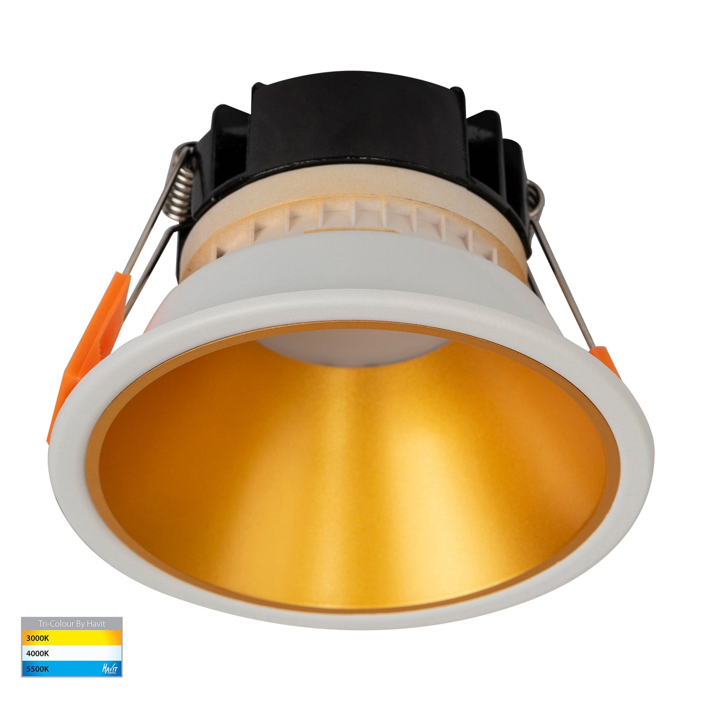 White with Gold Insert Fixed Downlight 90mm Cutout 