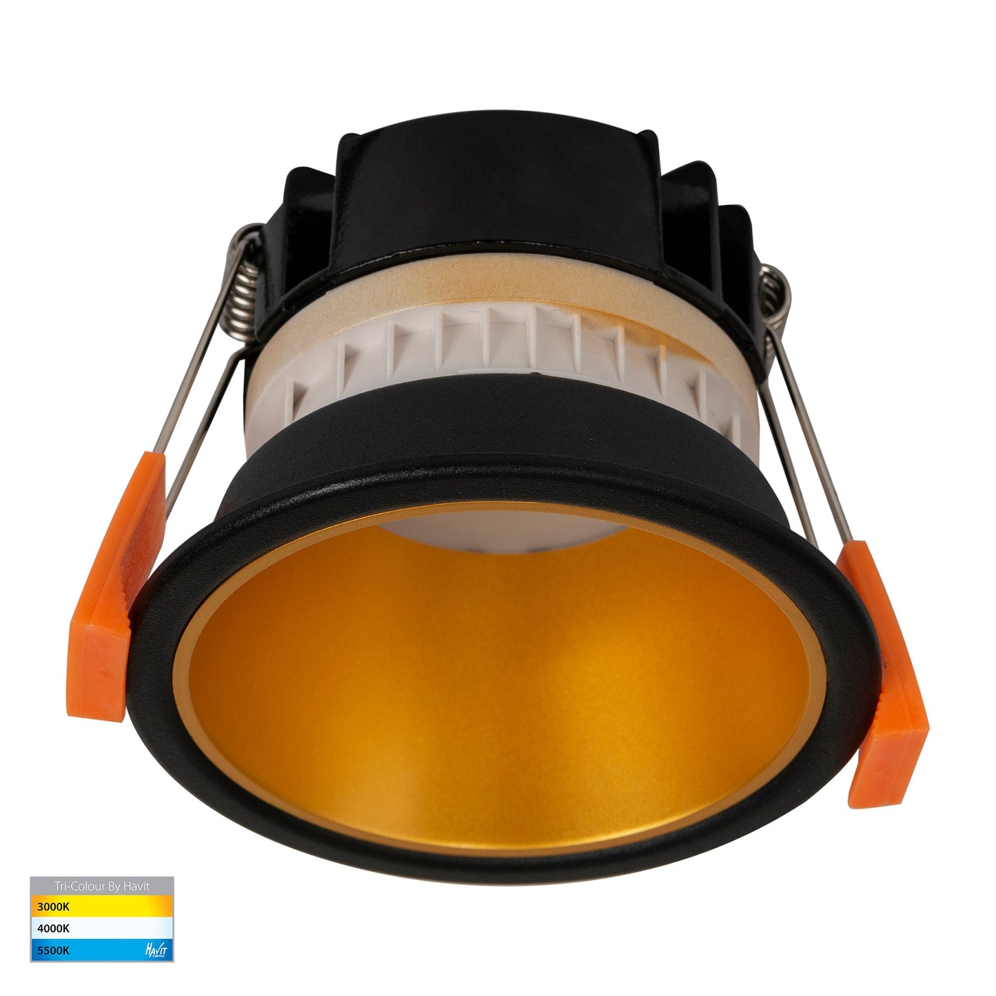 Black with Gold Insert Fixed Downlight 76mm Cutout 