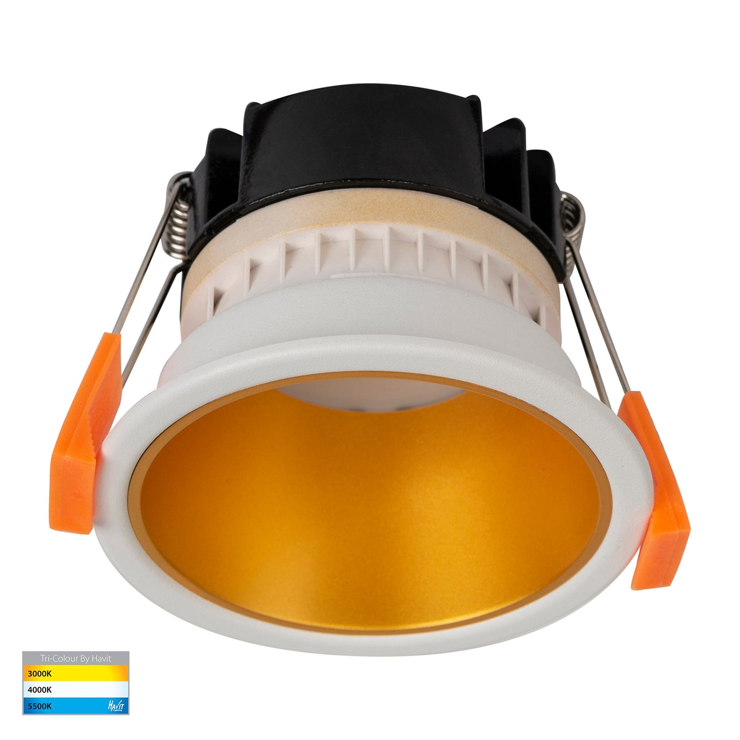 White with Gold Insert Fixed Downlight 76mm Cutout