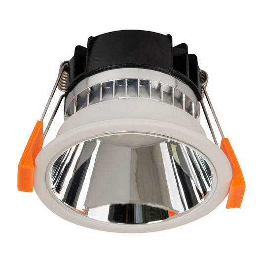 White with Chrome Insert Fixed PC Downlight 76mm Cutout 