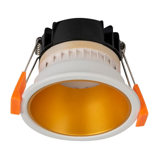 White with Gold Insert Fixed PC Downlight 76mm Cutout