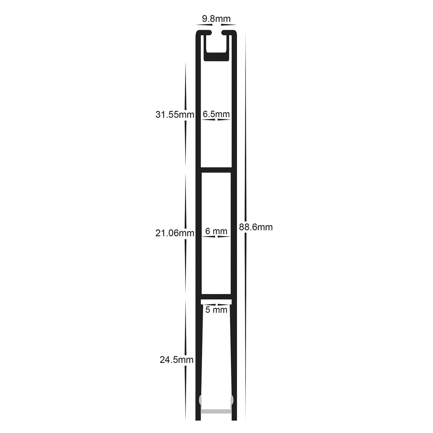 Black Slim Square Aluminium Profile with Standard Diffuser per metre Supplied with 2x end caps per length 