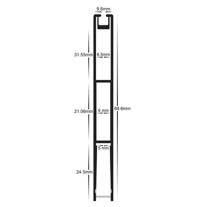 Black Slim Square Aluminium Profile with Standard Diffuser per metre Supplied with 2x end caps per length