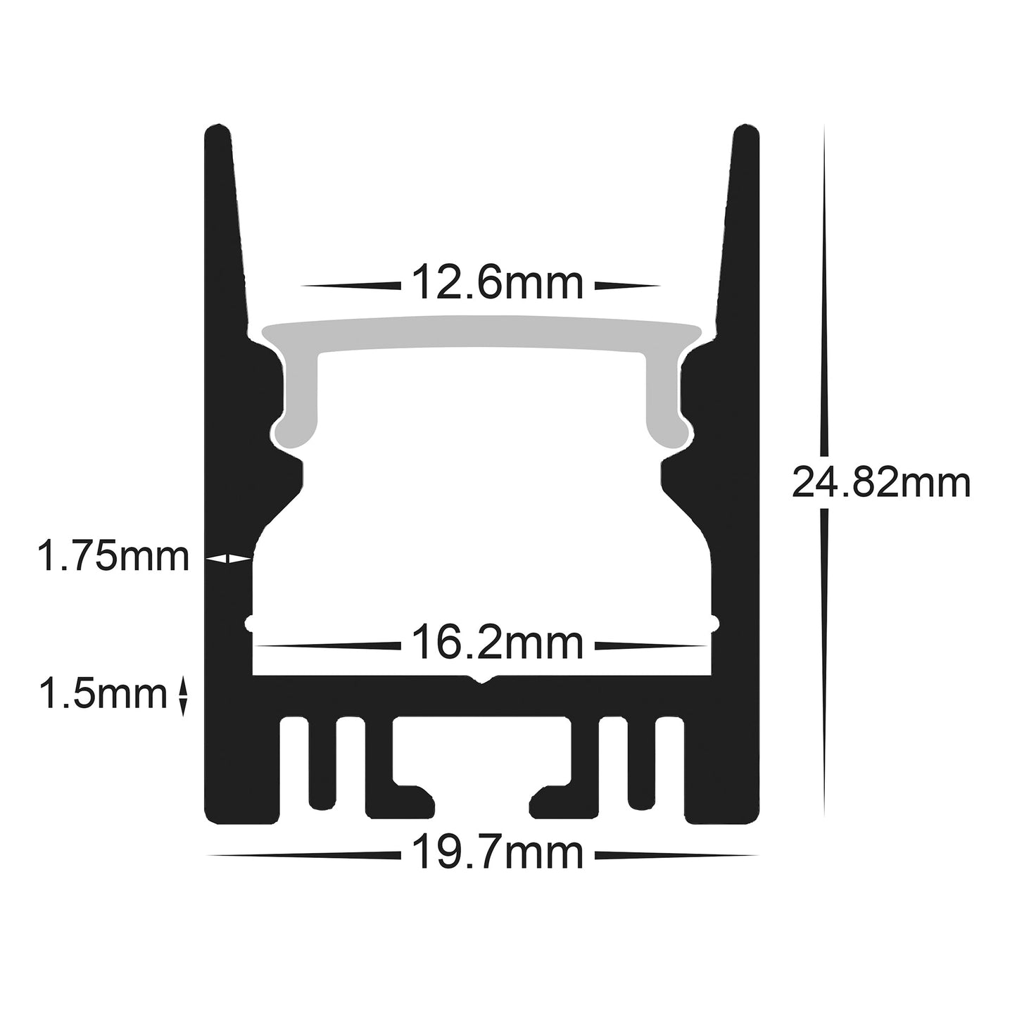 Hv9693-2025-Blk - Suspended Black Aluminium Profile