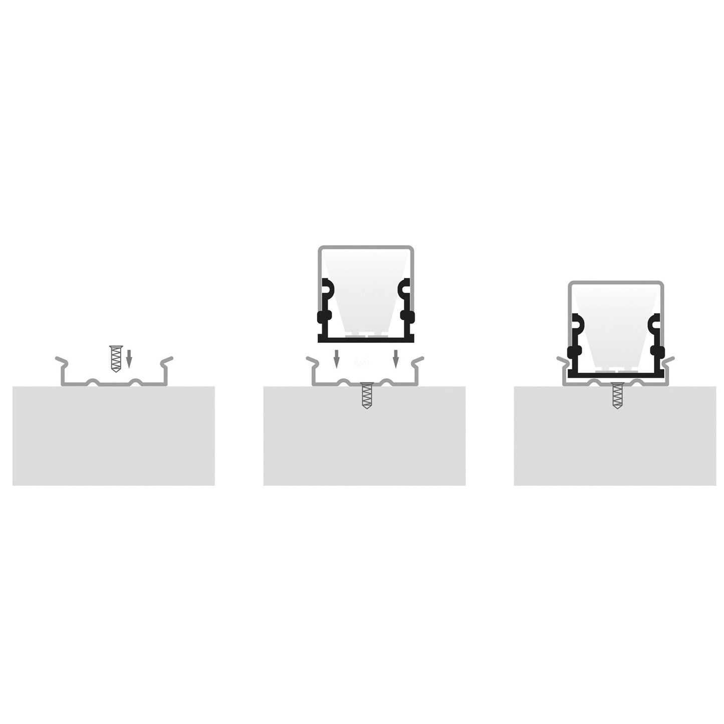 Shallow Square Aluminium Profile with Standard Diffuser per metre Supplied with 2x mounting clips per metre + 2x end caps per length