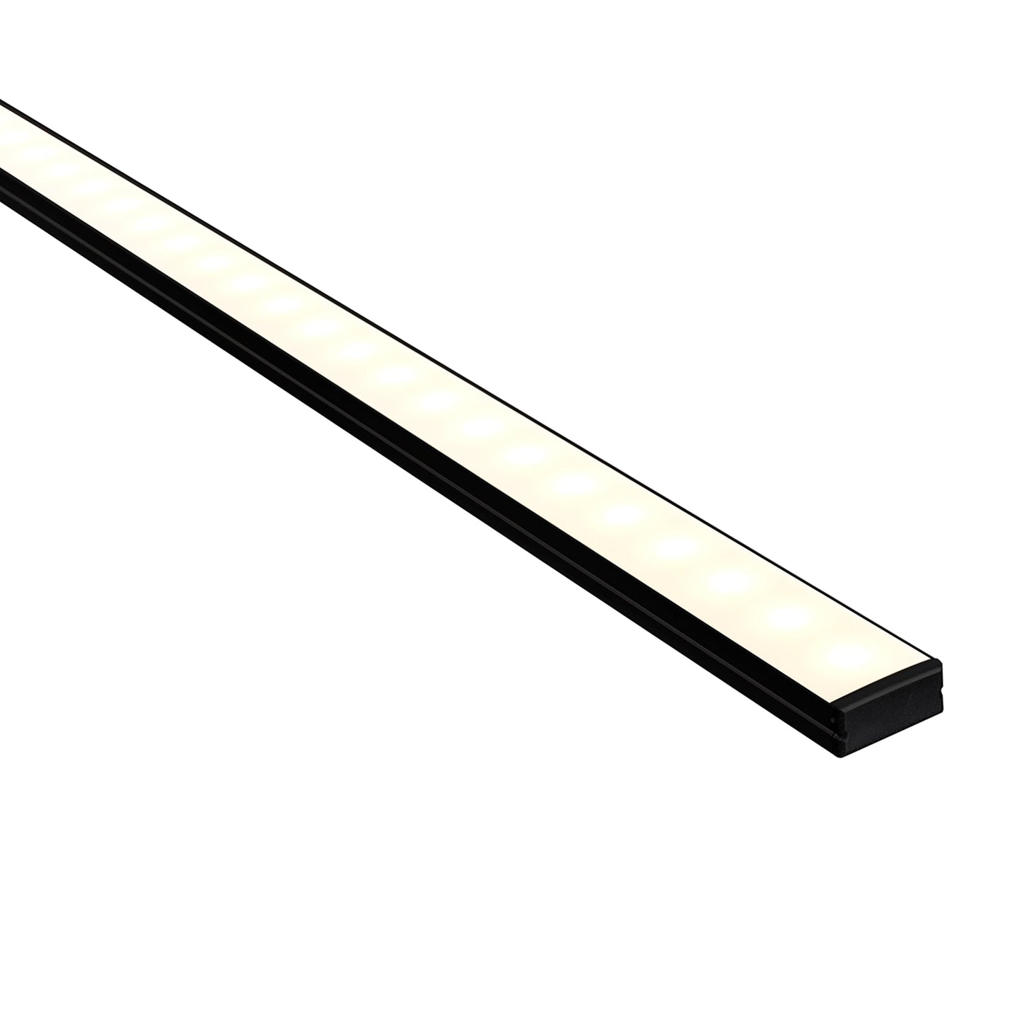 Shallow Black Square Aluminium Profile with Standard Diffuser per metre Supplied with 2x mounting clips per metre + 2x end caps per length