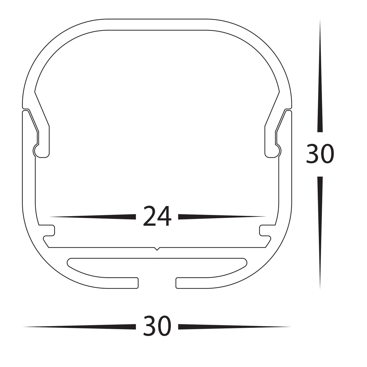 Silver 30x30mm Aluminium profile with diffuser kit per metre, (kit includes custom cut length + 2x End Caps Per Length)