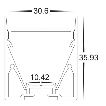 Deep Square Aluminium Profile with Standard Diffuser per metre - Supplied with 2x end caps per length