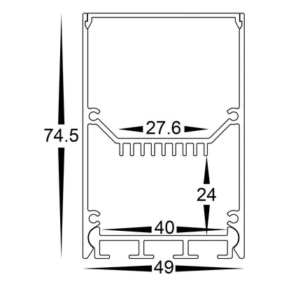 Deep Square Aluminium Profile with Standard Diffuser per metre - Supplied with 2x end caps per length