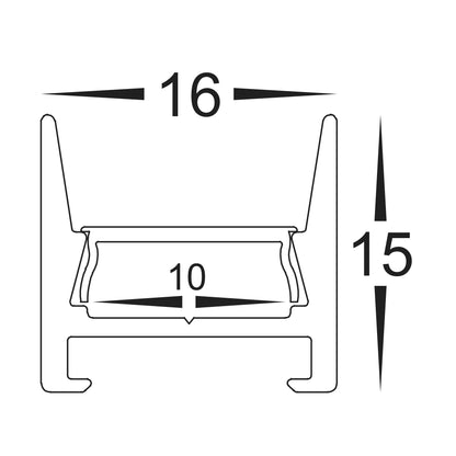 Black Shallow Square Aluminium Profile with Standard Diffuser per metre Supplied with 2x mounting clips per metre + 2x end caps per length