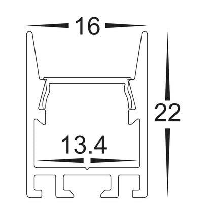 White Shallow Square Aluminium Profile with Standard Diffuser per metre Supplied with 2x mounting clips per metre + 2x end caps per length