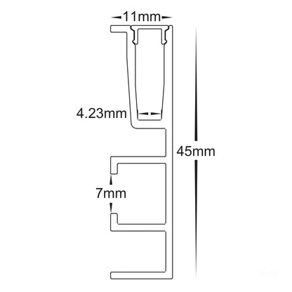 Black Side Mounted Aluminium Profile with Standard Diffuser per metre - Supplied with 2x mounting clips per metre + 2x end caps per length