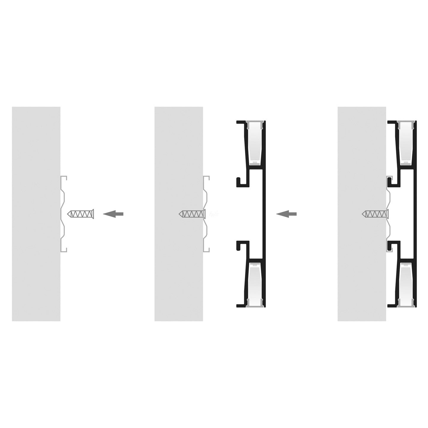 Black Side Mounted Aluminium Profile with Standard Diffuser per metre - Supplied with 2x mounting clips per metre + 2x end caps per length