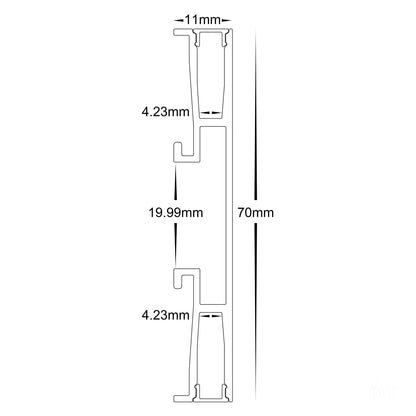 White Up & Down Side Mounted Aluminium Profile with Standard Diffuser per metre Supplied with 2x mounting clips per metre + 2x end caps per length