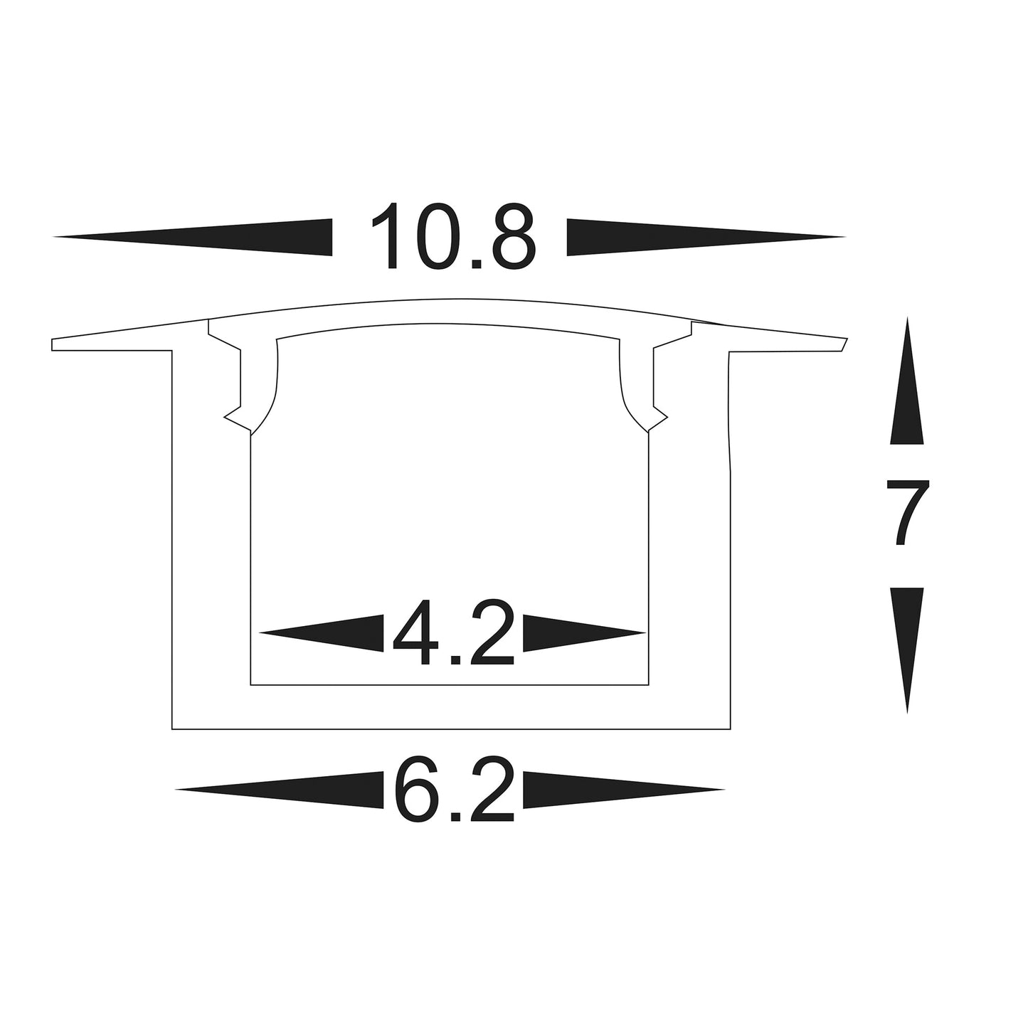 Micro Square Winged Aluminium Profile with Standard Diffuser per metre Supplied with 2x end caps per length 