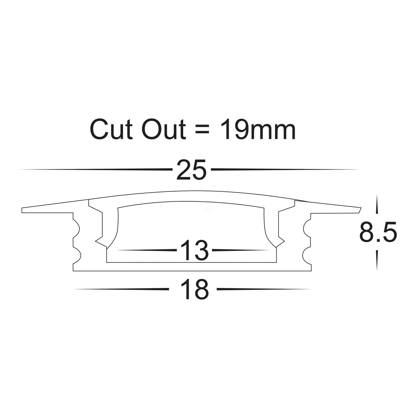 Hv9695-2507-Wht - White Shallow Square Winged Aluminium Profile