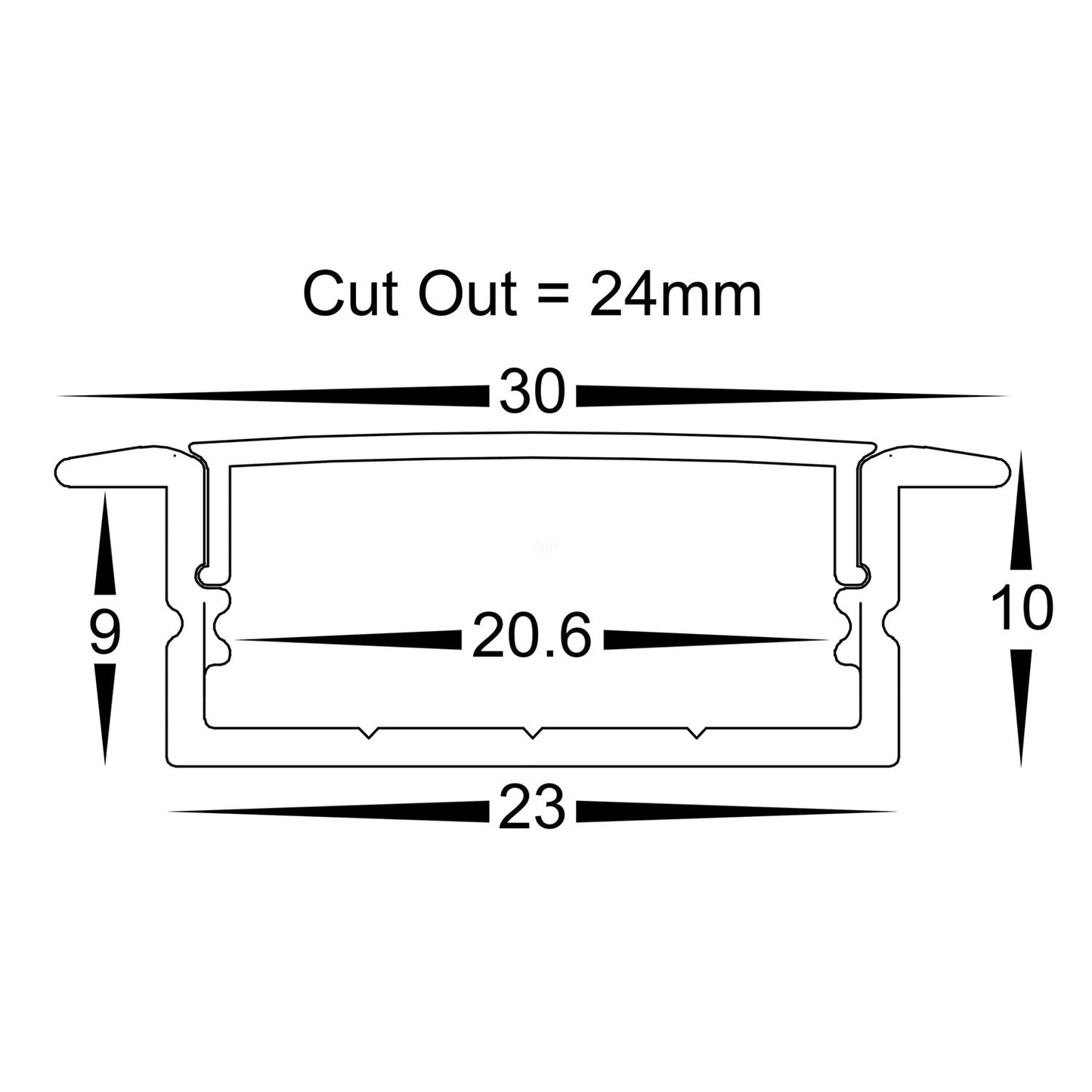 Hv9695-2810 - Shallow Square Winged Aluminium Profile