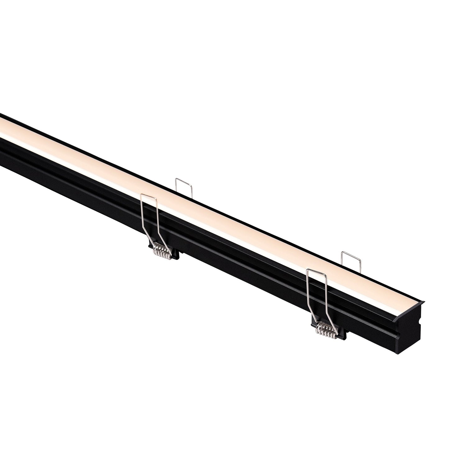 Deep Black Square Winged Aluminium Profile with Standard Diffuser per metre Supplied with 2x spring clips per metre + 2x end caps per length