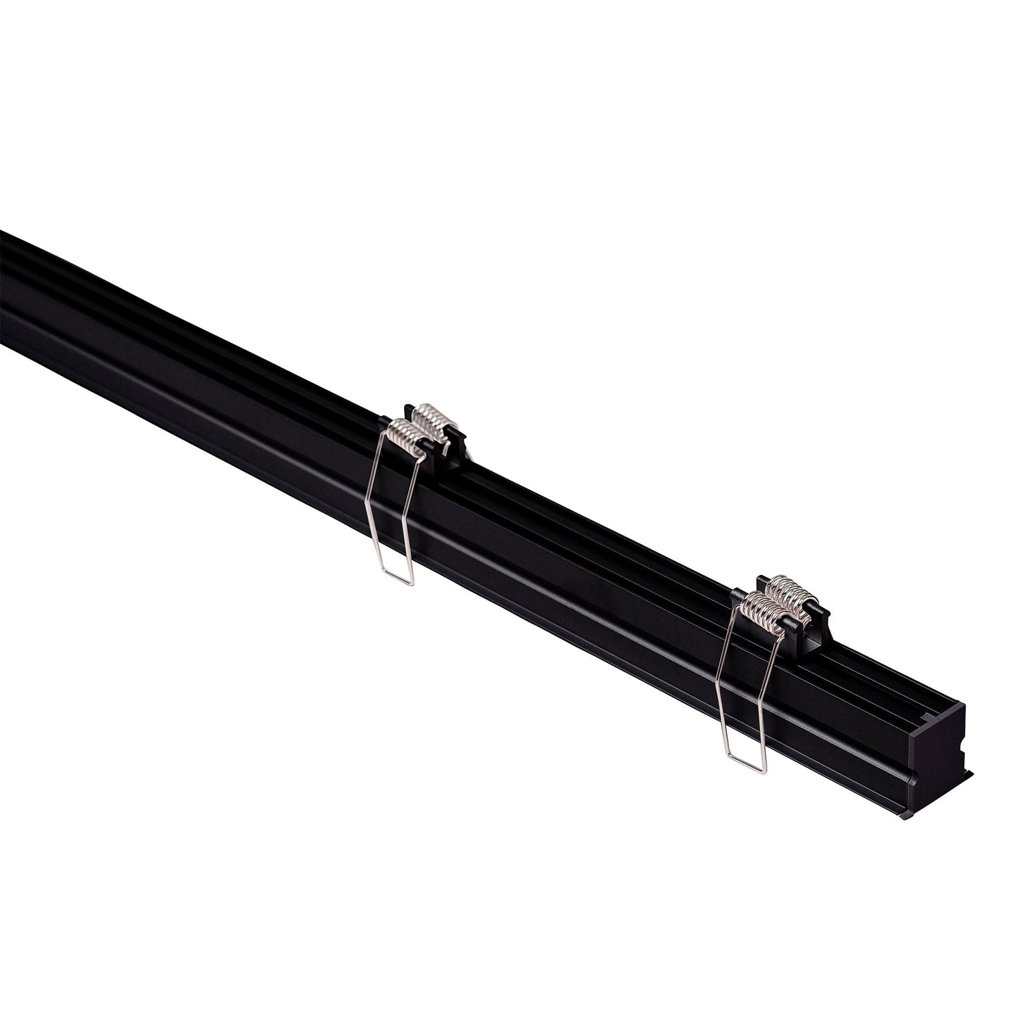 Deep Black Square Winged Aluminium Profile with Standard Diffuser per metre Supplied with 2x spring clips per metre + 2x end caps per length 