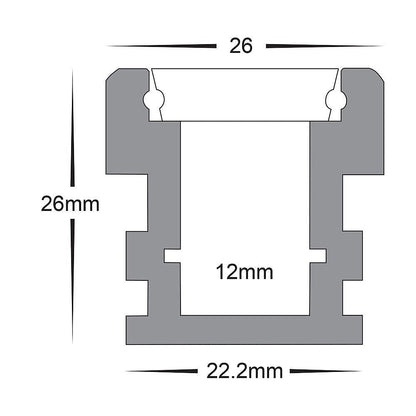 Aluminium Profile with Standard Diffuser per metre - Supplied with 2x end caps per length