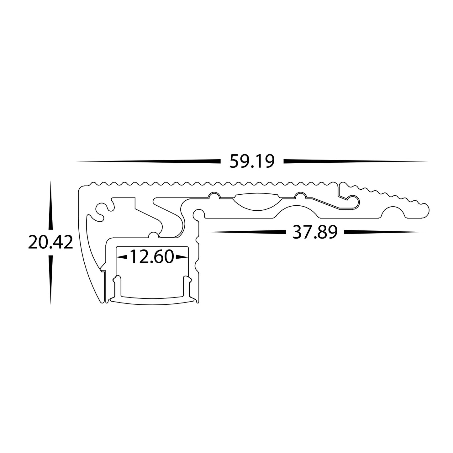 Aluminium Step Tread Profile with Standard Diffuser per metre - Supplied with 2x end caps per length 