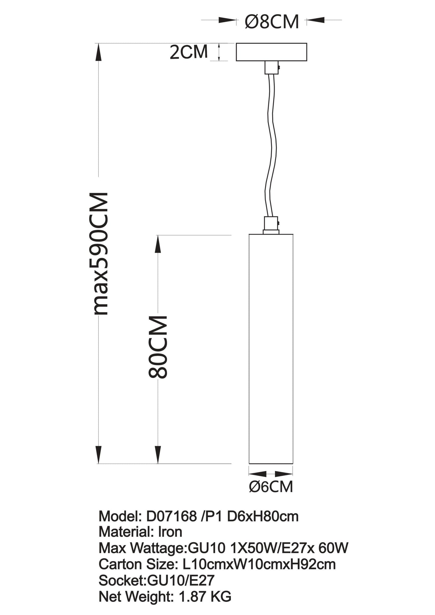 Toress Cylinder Pendent 80cm