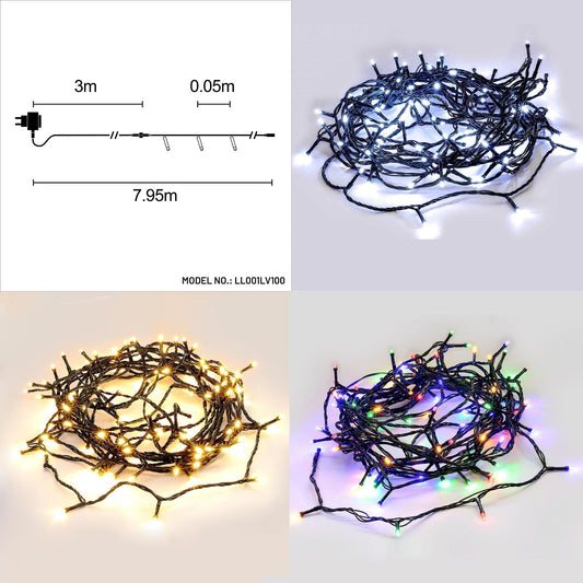 100 LED Fairy Light Chain - Plug In - 3 Colour Options