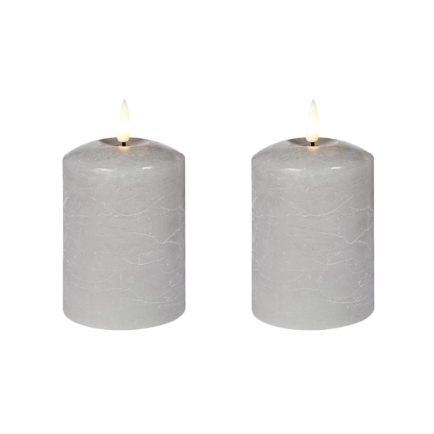 Set Of 2 LED Grey Wax Pillar Candles - 3 Size Options