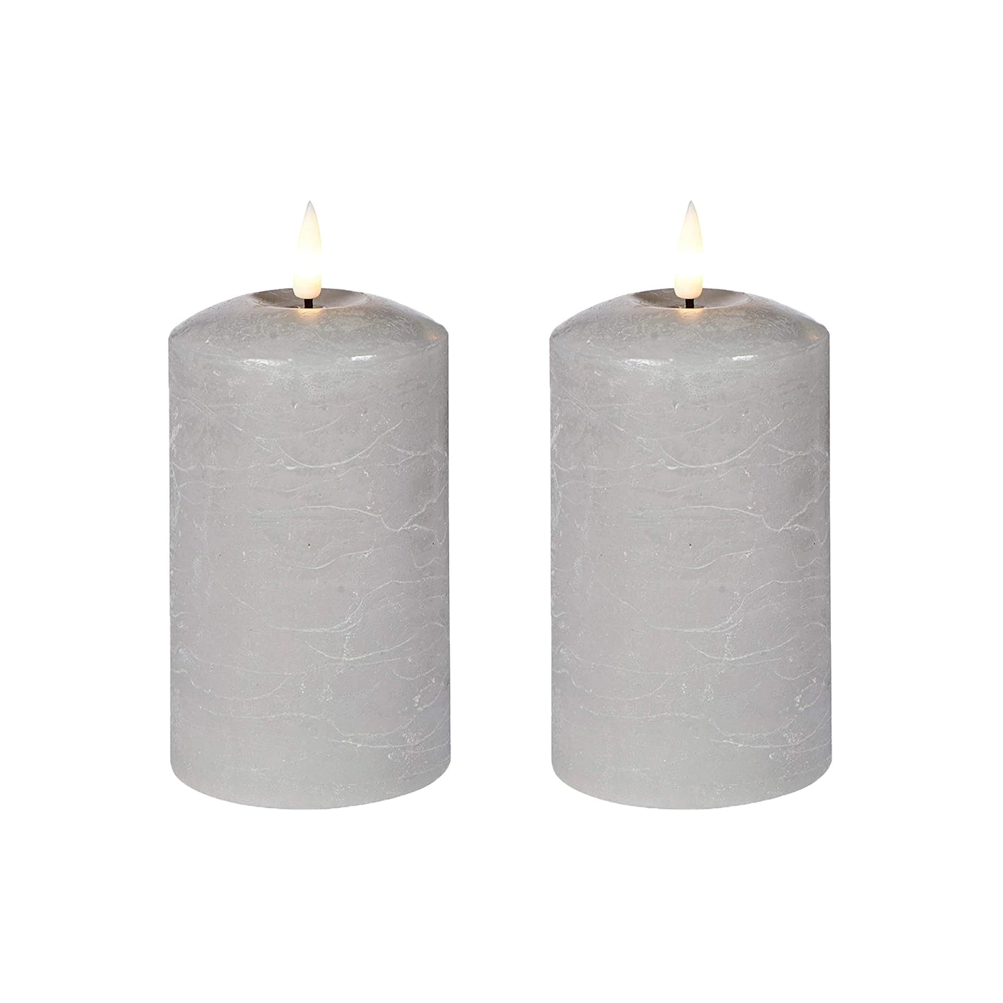 Set Of 2 LED Grey Wax Pillar Candles - 3 Size Options