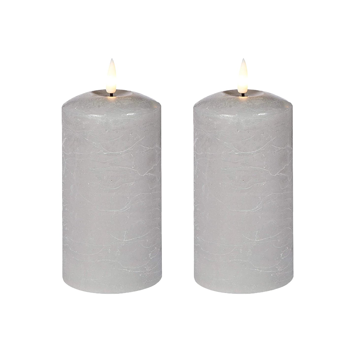Set Of 2 LED Grey Wax Pillar Candles - 3 Size Options