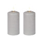 Set Of 2 LED Grey Wax Pillar Candles - 3 Size Options