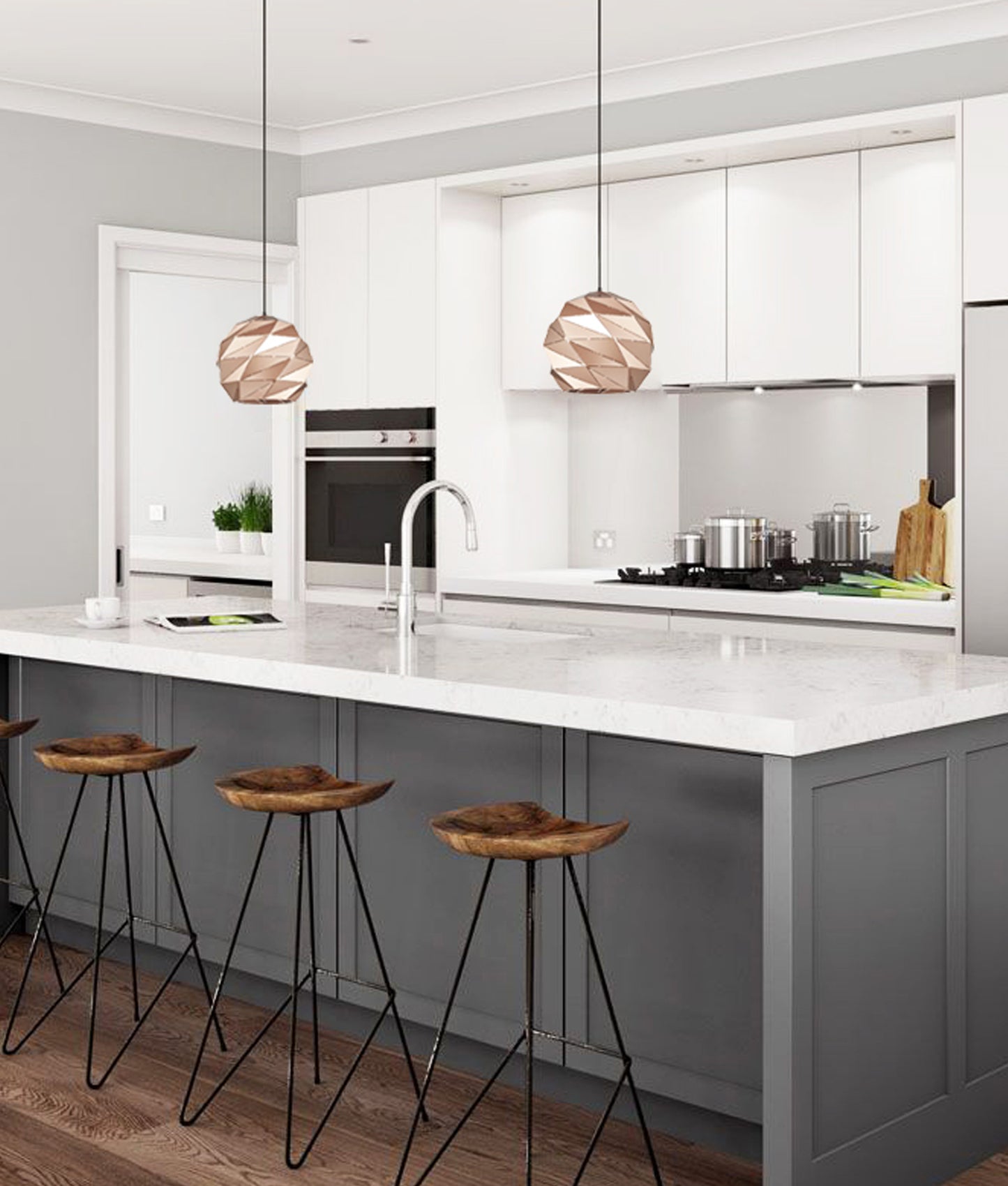 Origami Interior Dome Carved Iron Pendant