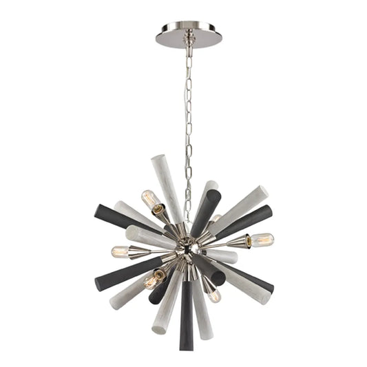 SPUTNIK: Polished Nickel / Dark-Light Grey Washed Wood Pendant Light