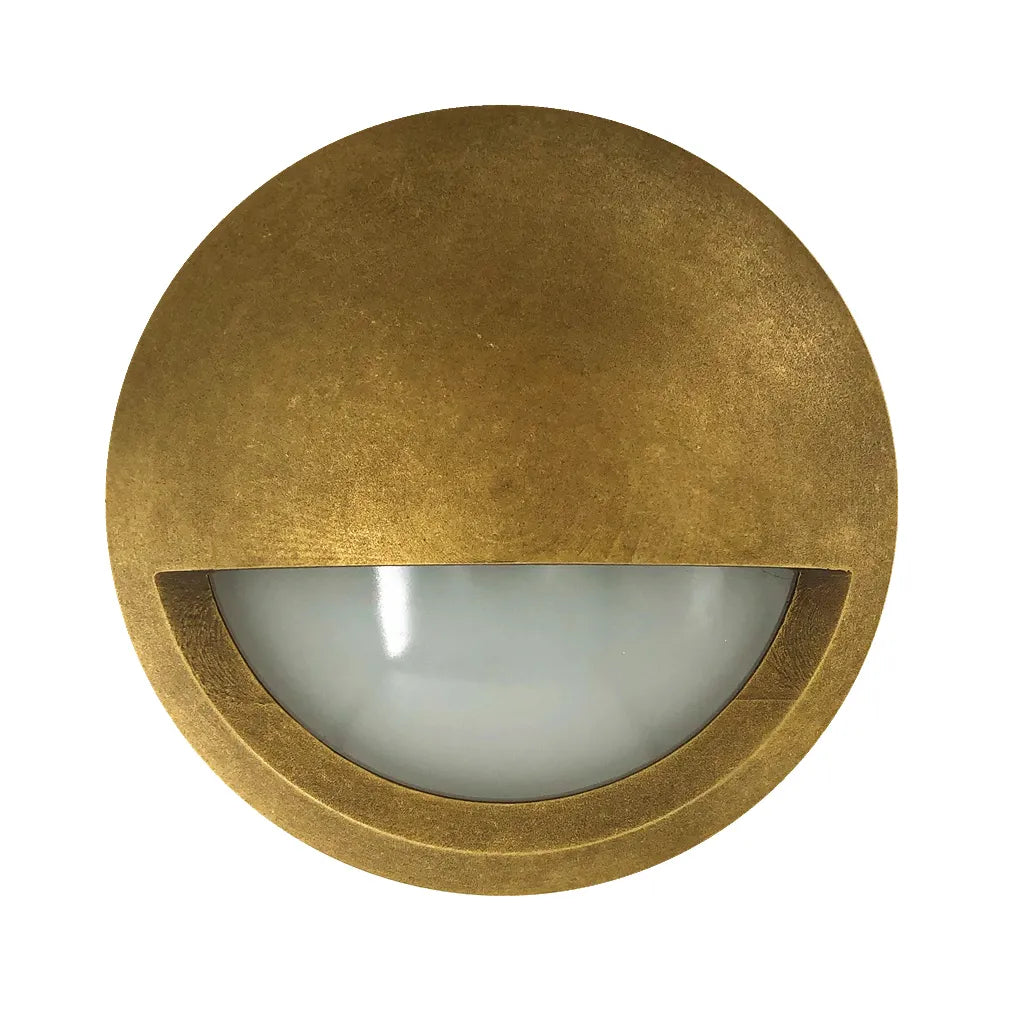 STE: Exterior LED 12V/240V Antique Brass Eyelid/Round Step/Wall Lights IP65