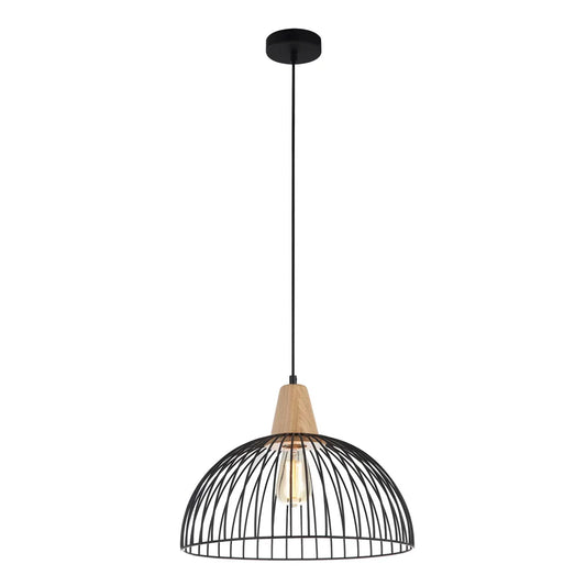 STRAND: Iron and Wood Dome Cage Pendant Lights
