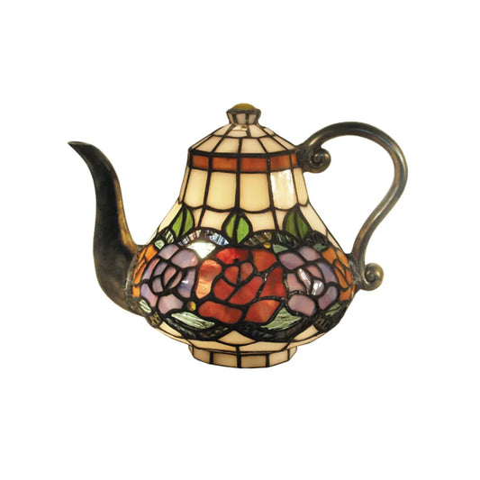 Red Rose Teapot Leadlight Lamp