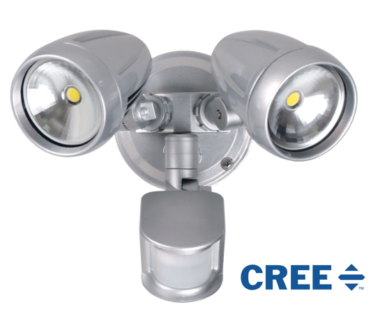 Twin 30 Watt LED Spot 5000k Natural White Incl Sensor Silver