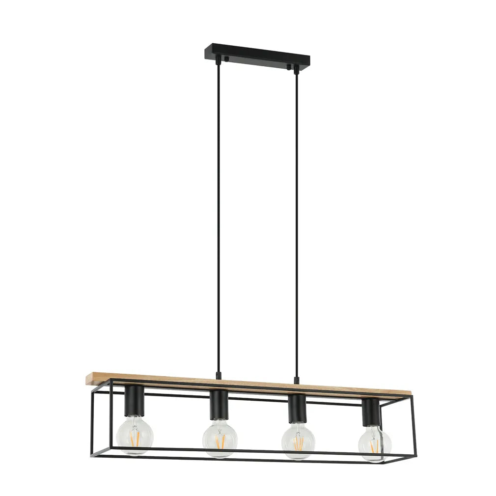 VIRUN: Interior Rectangular Frame Wood with Black Hardware Pendant Light