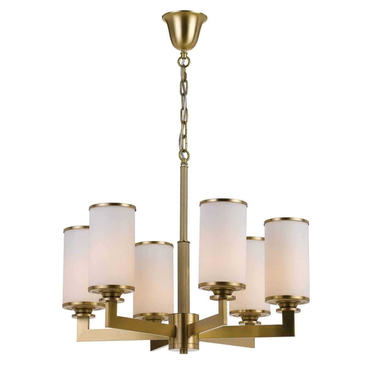 Ahern 6 Light Brass Metal & Opal Glass Pendant