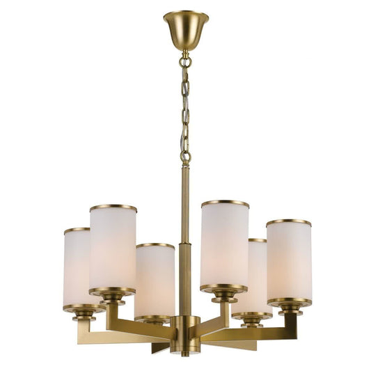 Ahern 6 Light Brass Metal & Opal Glass Pendant