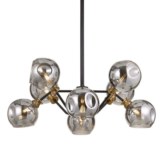 Annabel 8 Light Smoked Dimpled Glass & Antique Brass Highlight Pendant