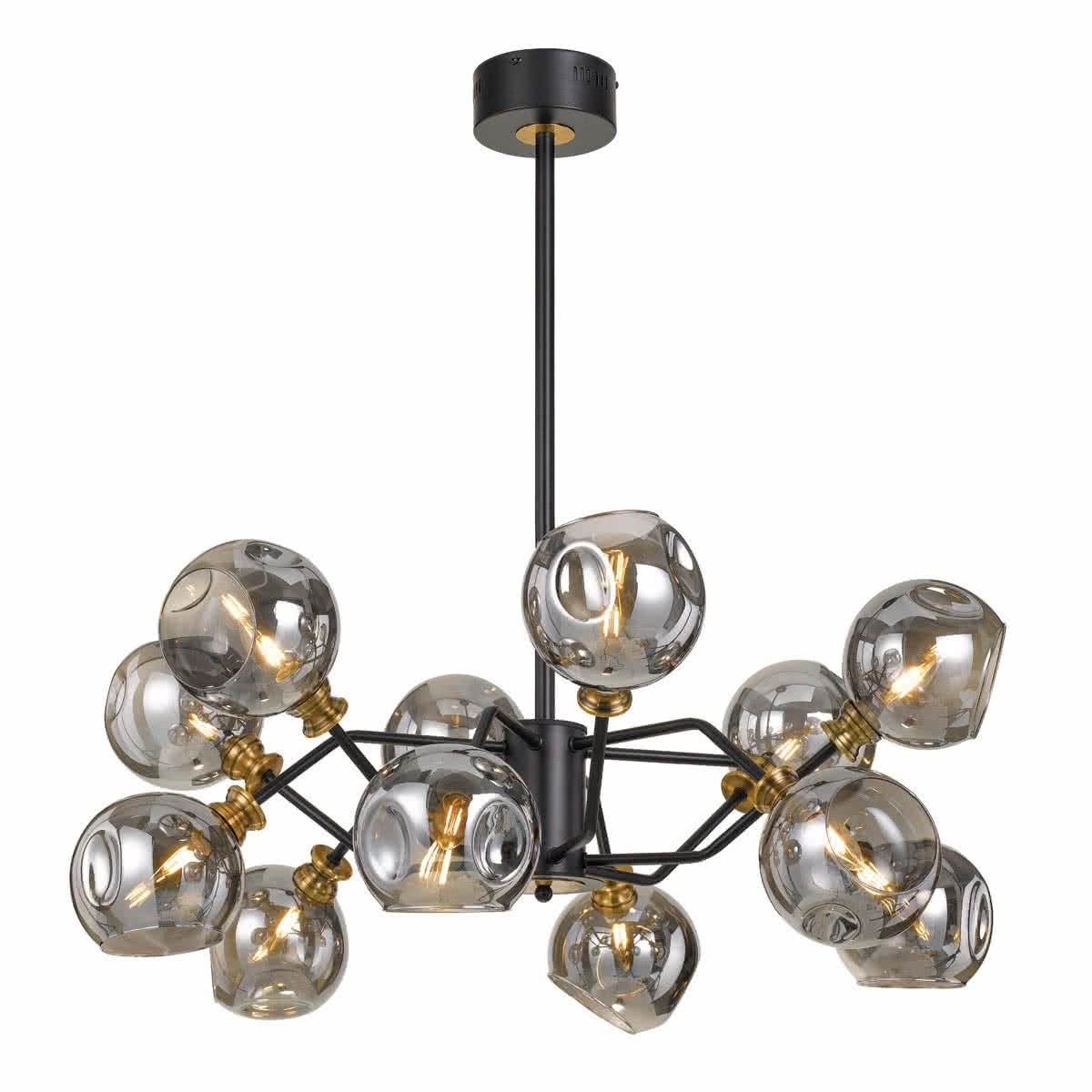 Annabel 12 Light Smoked Dimpled Glass & Antique Brass Highlight Pendant