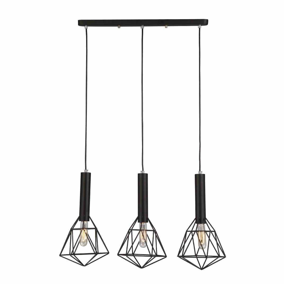 Blackband Triple Diamond Iron Cage Pendant Light