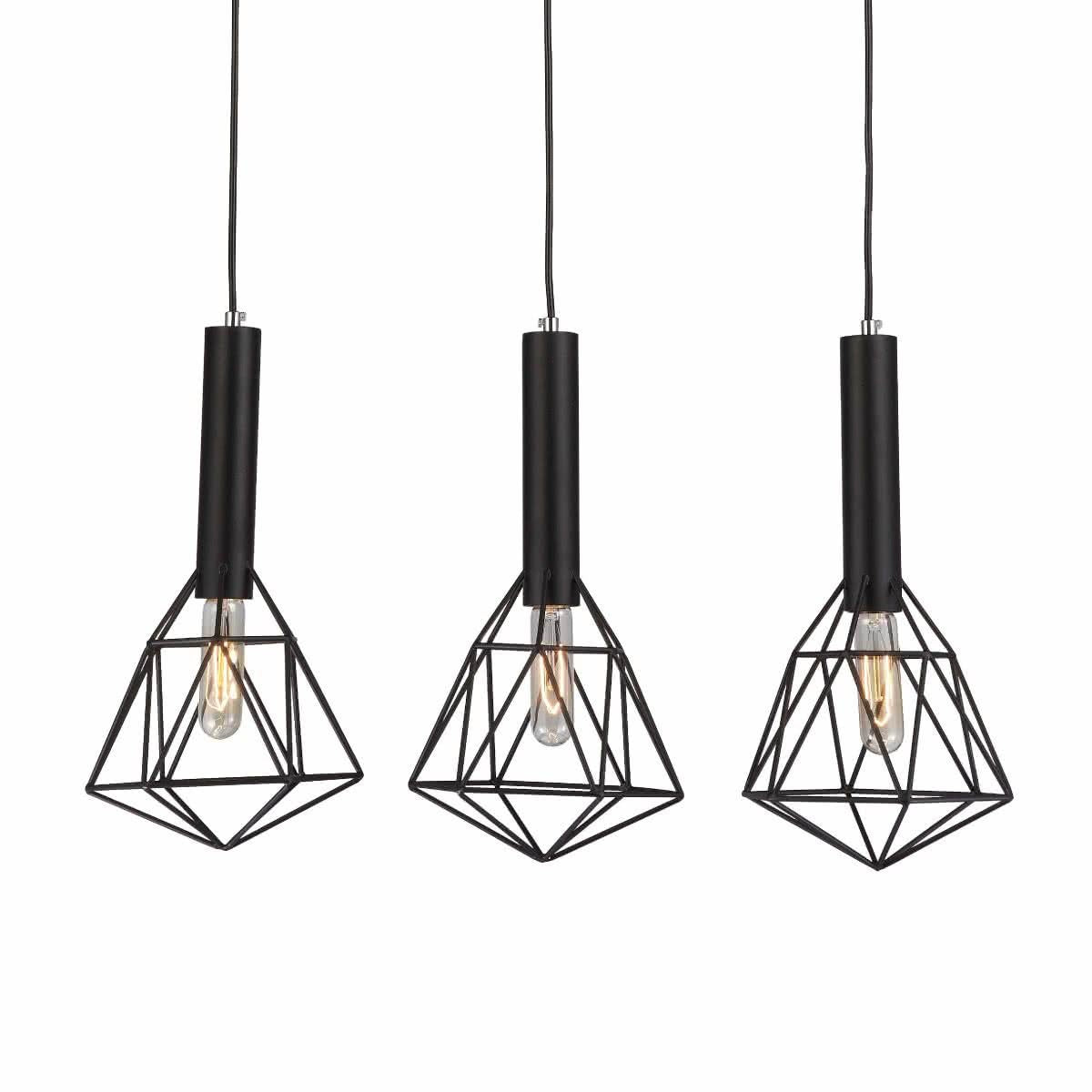 Blackband Triple Diamond Iron Cage Pendant Light