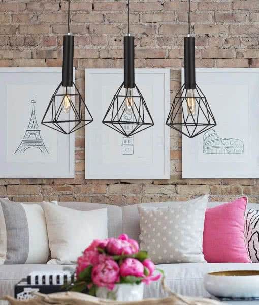 Blackband Triple Diamond Iron Cage Pendant Light