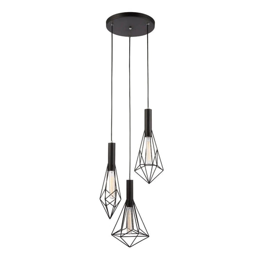 Blackband Triple Cluster Iron Cage Pendant Light