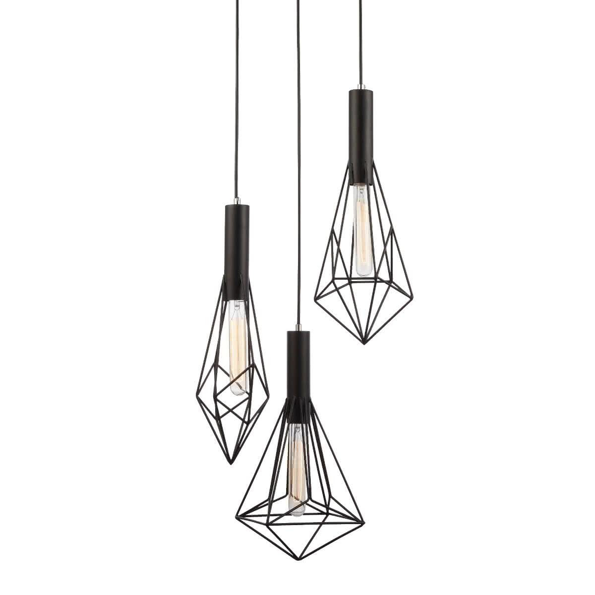 Blackband Triple Cluster Iron Cage Pendant Light